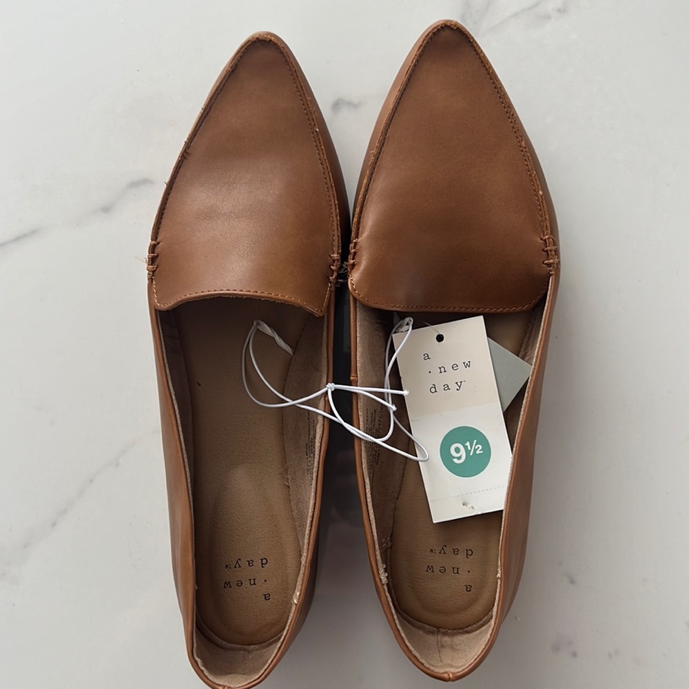 NWT Target A New Day Cognac Faux Leather Loafers, Size 9.5